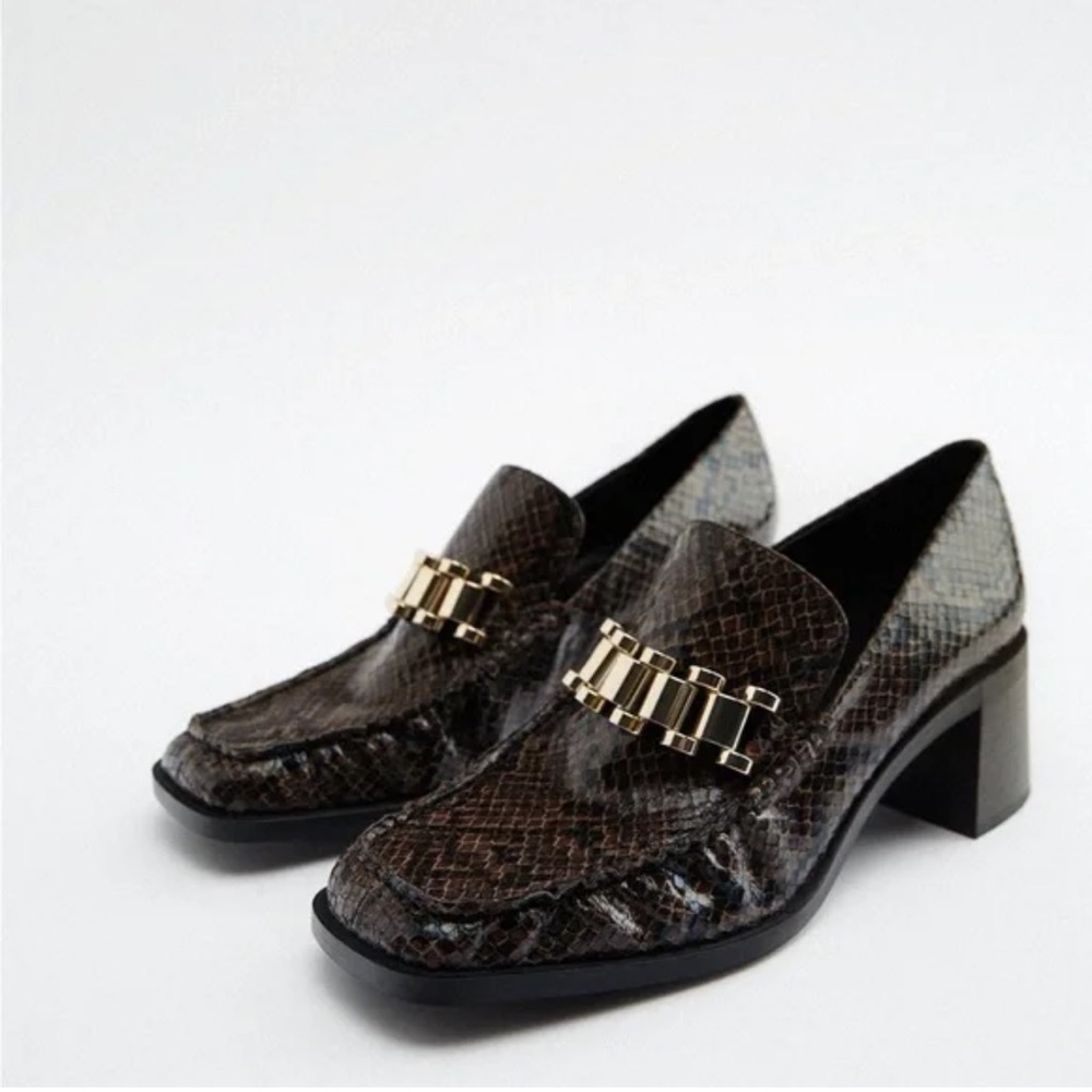 Zara Brown Loafers with Gold Accent